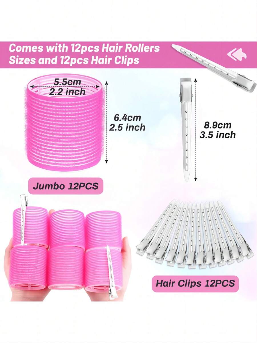 24Piece Set Of 12 Hair Rings Plus 12 Clips ExtraLarge Curling Rings Set SelfGrip Curling