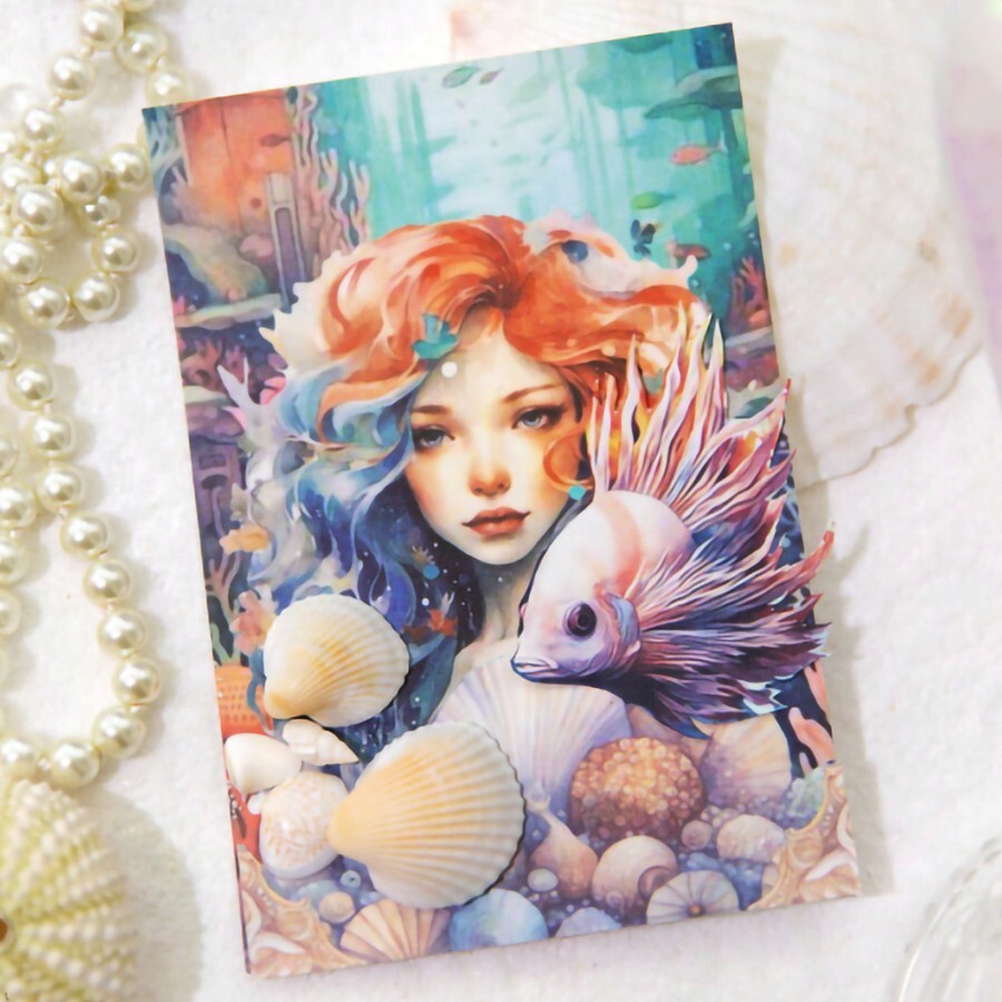 30 Sheets Ocean Mermaid Series Journaling Paper, DIY Collage Material