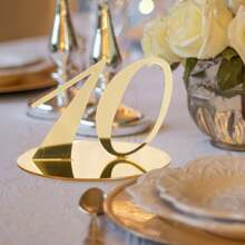 Gouden tafelnummers Gespiegelde tafelnummers voor huwelijksreceptie, acryl tafelnummers 1-20 met houderbasis voor huwelijksfeest evenement tafeldecoraties, huwelijksdecoratie, woondecoratie, kamerdecoratie feestgunsten bruid