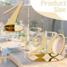 Gouden tafelnummers Gespiegelde tafelnummers voor huwelijksreceptie, acryl tafelnummers 1-20 met houderbasis voor huwelijksfeest evenement tafeldecoraties, huwelijksdecoratie, woondecoratie, kamerdecoratie feestgunsten bruid