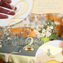 Gouden tafelnummers Gespiegelde tafelnummers voor huwelijksreceptie, acryl tafelnummers 1-20 met houderbasis voor huwelijksfeest evenement tafeldecoraties, huwelijksdecoratie, woondecoratie, kamerdecoratie feestgunsten bruid