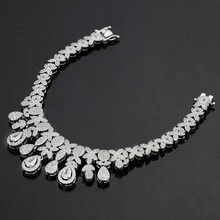 沙特阿拉伯奢華時尚品牌訂婚婚禮派對閃亮珠寶套裝女士 - 白色 - 查看 4