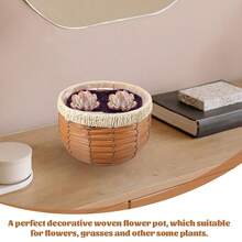 室內盆栽編織花籃藤草編織籃植物花盆罩植物盆容器農場花盆籃海草花盆籃 - 棕色 - 查看 8