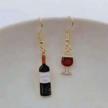 2pcs Mini Creative Red Wine Bottle Earrings Women Fun Food Jewelry For Wine Lovers Gift