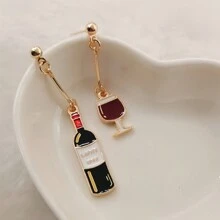 2pcs Mini Creative Red Wine Bottle Earrings Women Fun Food Jewelry For Wine Lovers Gift