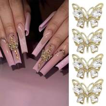 10 piezas Mariposas Encantos para uñas en 3D, Piedras lujosas para uñas de mariposas doradas y plateadas con bujías brillantes para uñas acrílicas. Suministros de arte de uñas, Piedras preciosas para uñas, ideales para mujeres y chicas, manicura hazlo tú mismo - Multicolor - Ver 9