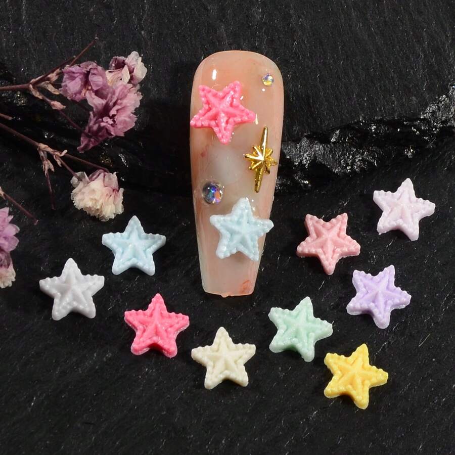 50Pcs/Bag Resin Nail Charm Dopamine Stars Design Nail Art Accessories For Acrylic Manicure Tips - Multicolor - View 1