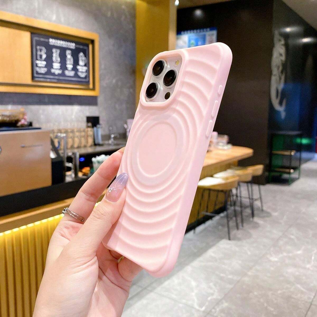 Simple Solid Color Ripple Texture Magsafe Compatible Phone Case