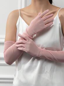 1 Pair Women's Fashionable Simple Mesh Silk Long Gloves Suitable For Decoration, Travel And Party Matching Halloween - Pink - View 3