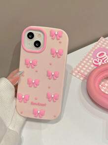 Ins Style 多巴胺拼色 3D 领结柔软硅胶防震保护壳适用于 15 Pro Max、14、13、12、11 型号，时尚女性化设计防水防摔防刮 - 粉色 - 查看 4