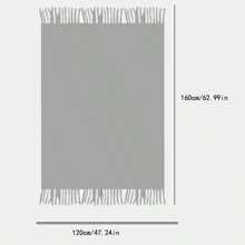 1pc Knitted Wave Stripe Blanket, Nordic Style Acrylic Hollow Out Rectangular Fringed Throw For Nap, Office, Sofa, Bed