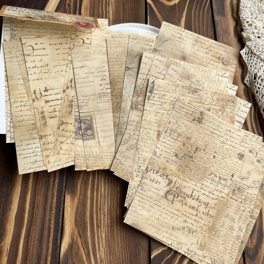 30 Sheets Vintage Style Papers, Manuscript Old Design, Notes Plant, Lightweight Paper, Vintage