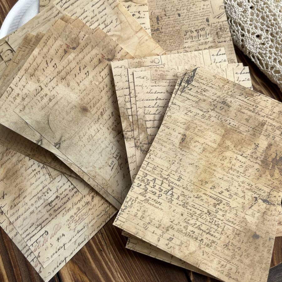 30 Sheets Vintage Style Papers, Manuscript Old Design, Notes Plant, Lightweight Paper, Vintage