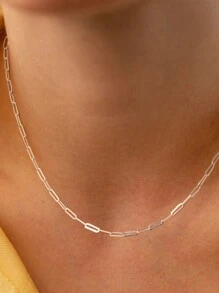 S925 纯银项链 1.8*4.2mm 回形针纯链镀 14K 金项链女士女孩日常装扮礼物珠宝礼品 - 銀色 - 查看 1