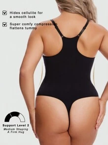 1件大尺碼無縫收腹塑身衣，腰部束腰設計 - 黑色 - 查看 3