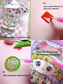 1入組卡通可愛小女孩diy鑽石畫,提高學生創造力手工鑽石畫,發展兒童專注力 - 彩色 - 查看 7