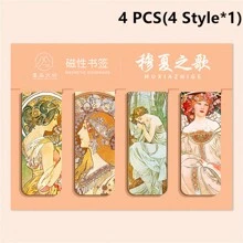 4قطع/مجموعة إشارات كتب مغناطيسية، أنماط منظر طبيعي للغابة والسحاب والغروب، إشارات كتب بموضوعات لوحات مشهورة - فان جوخ وموريه، لوازم قراءة الكتب لمكتب المدرسة والقرطاسية