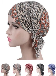 一個女士花卉印花伸縮頭巾海盜帽，適用於日常佩戴禮帽髮帽頭巾