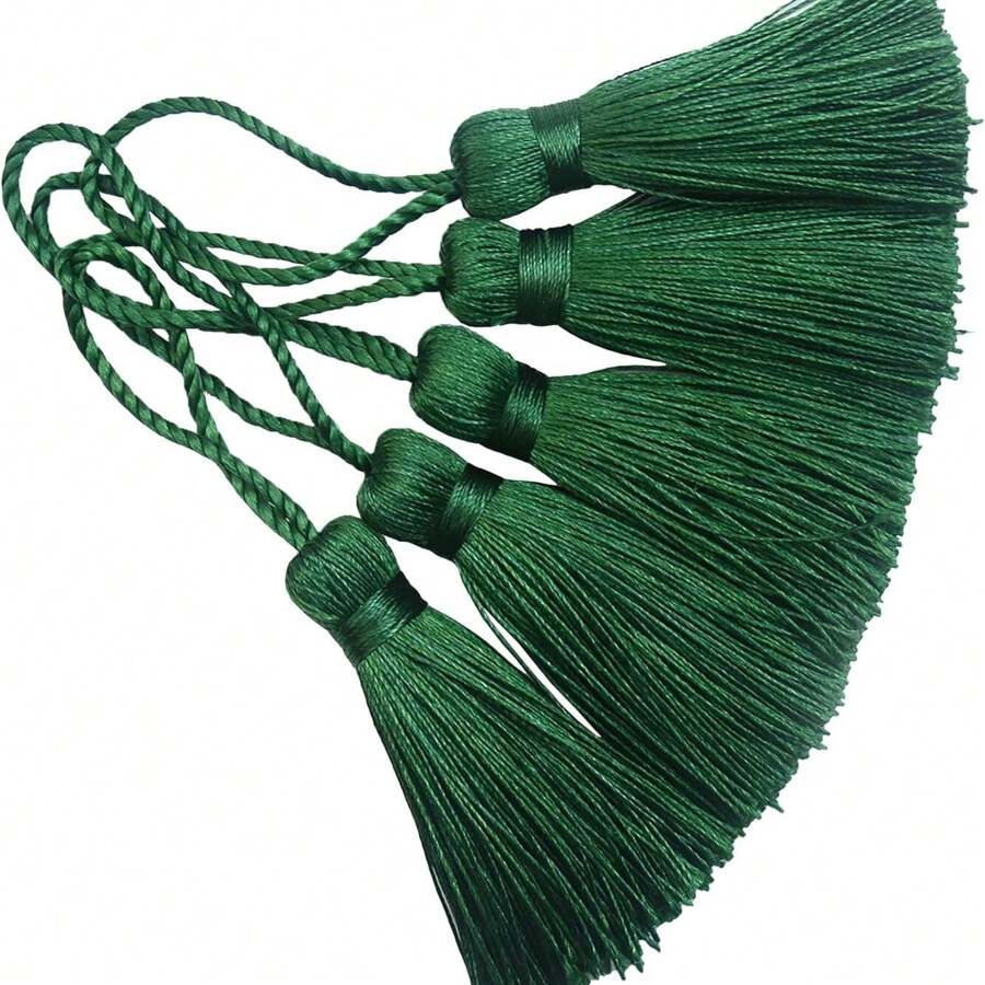 20pcs 4.3 Inch Handmade Silky Floss Mini Tiny Craft Tassels With 2-Inch Cord Loop And Small Chinese Knot For Earrings, Souvenir, Bookmarks, DIY Craft Accessory,Tags - Dark Green - View 1