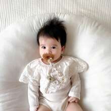 1入組菊花造型奶嘴咬咬頭安全防丟鏈，帶夾子的磨牙玩具繫繩 - 淺咖色 - 查看 4