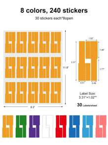 240片電纜標籤防水貼紙,自粘式電線防水彩色標籤與雙頭記號筆,可寫,可列印a4識別標籤電線標籤,適用於電子產品,標籤貼紙充電器線標籤標籤(8張/ 30張,8種顏色) - 8色(240貼) - 查看 2