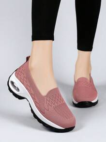New Fashion Breathable Sport Casual Slip-On Sneakers For Women, Comfortable Square Dance Shoes With Platform And Increased Height, Versatile Breathable Woven Loafers, Plus Size Women Shoes
