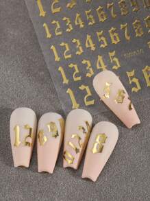 4pcs Nail Art Sticker Set, Numeric Design, Available In Gold, Silver, White, Black, DIY Self-Adhesive Stickers, Nail Decoration, Nail Slider, Suitable For Girls And Women Nails Nail Supplies - Multicolor - View 5