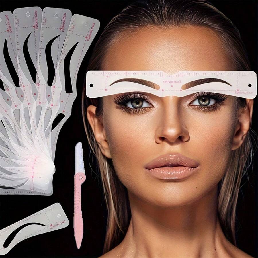 12 cái Có thể tái sử dụng Bút chì kẻ lông mày Bộ & 1 Miếng Dao cạo lông mày , Hướng dẫn Tạo kiểu Đúng mẫu Mắt Lông mày DIY Vẽ Dụng cụ chải chuốt  Mẫu Thẻ Dễ Công cụ trang điểm - Trong sáng - Xem 1