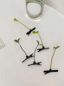 5个装男女通用植物装饰时尚鳄鱼夹，波西米亚风发夹，发爪，发卡，圣诞装扮，女士发饰，头饰，发卡 - 綠色 - 查看 4