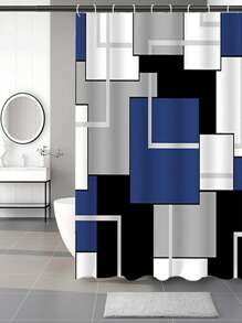 1/3/4 件海军蓝和黑色浴室浴帘套装，现代艺术浴室套装，灰色浴室套装（带地毯和配件），几何浴帘，适用于浴室装饰秋季装饰浴室配件返校 - 彩色 - 查看 4