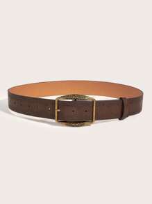 Vintage Artsy Distressed Texture Printed Brown Belt With Antique Bronze Pressed Flowers Buckle, Versatile Summer, School