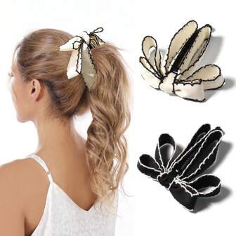 2 件装丝带蝴蝶结香蕉夹垂直马尾爪夹式蝴蝶结马尾爪，适合女性女孩，香蕉发夹爪发卡甜美马尾发圈发饰发夹爪夹发爪发卡，学习用品