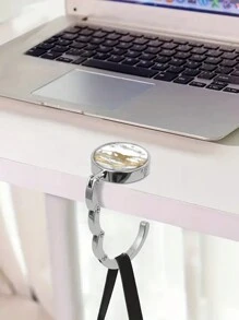 Colgador de bolso, gancho para bolsos plegable con estampado de mármol, gancho para mochilas - Blanco - Ver 2
