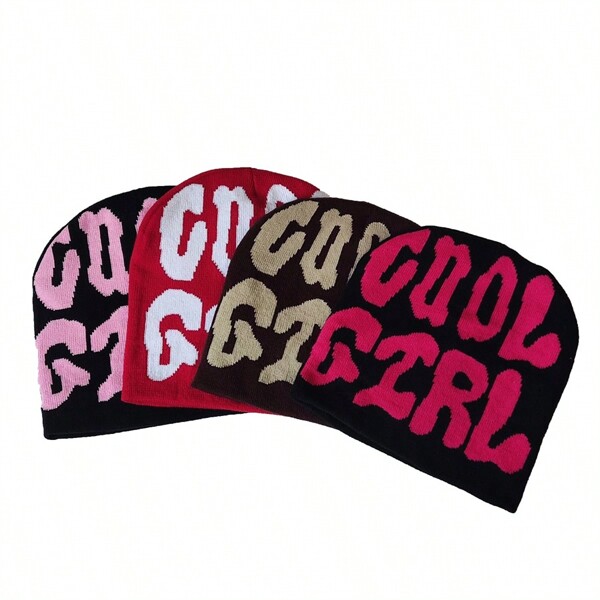 1pc COOL GIRL Couple Hat, Festival Gift, Jacquard Fashionable Casual Knit Hat, Loose And Comfortable Woolen Cap, Street Hip-Hop Style Skull Cap; Outdoor Sports Hat For Riding, Skiing