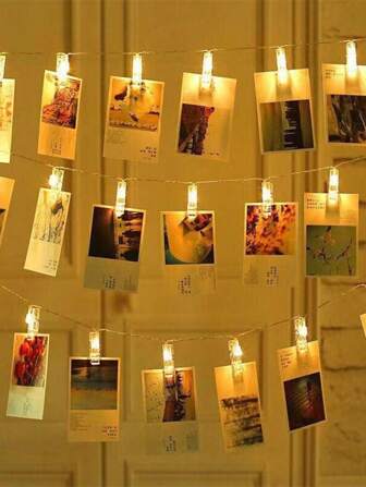 Warm White LED Photo Clips String Lights With Battery Box For Hanging On Walls, Ideal For Festival Party And Romantic Room Decoration