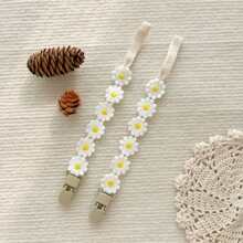 1pc Daisy Flower Pacifier Teether Clip With Anti-Drop Rope And Clamp