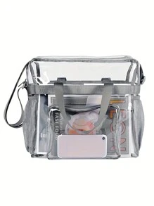 便携式透明 PVC 盥洗包，休闲大容量旅行收纳包，运动防水手提包斜挎包，Tready 透明书包 - 灰色 - 查看 2