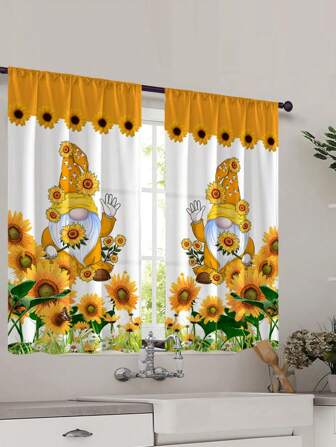 2 piezas de cortinas modernas nuevas cortas para ventana con diseño de cuadros frescos de girasol estampado digitalmente y bolsillo para barra, decoración de hogar