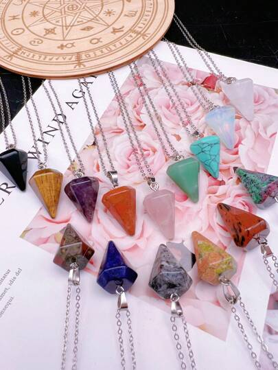 1 peça de cristal natural 22~23 mm 6 facetas hexagonais ponto pingente pêndulo para Reiki Wicca radiestesia equilíbrio espiritual resina pedra preciosa cristal pêndulo colar pingentes de cura para adivinhação radiestesia quartzo pêndulo jóias para mulheres homens