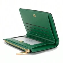 1個PU材質女士迷你簡約翻蓋短款錢包，設有按扣式袋和信用卡插槽，是一款全季通用的迷你時尚錢包袋，適用於女孩商務休閒用