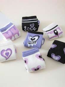 7pairs Heart & Letter Graphic Crew Socks - Multicolor - View 3