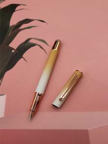 Pluma fuente metálica degradada de 1 pieza para la práctica de la escritura a mano de estudiantes, papelería escolar, con absorbente de tinta incorporado y cartucho de tinta reemplazable de 3,4mm - 14,2 cm * 1,05 cm - Ver 10