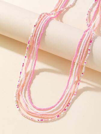 5pcs Elastic Rice Beads Multicolor Fashionable Versatile Waist, Hand And Necklace Chain