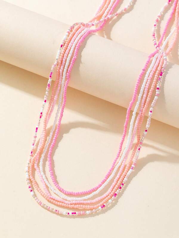 5pcs Elastic Rice Beads Multicolor Fashionable Versatile Waist, Hand And Necklace Chain