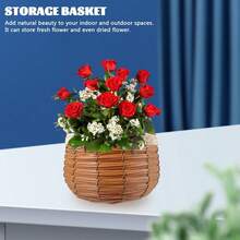 室內盆栽編織花籃藤草編織籃植物花盆罩植物盆容器農場花盆籃海草花盆籃 - 棕色 - 查看 6