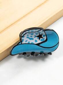 1入組女士西部牛仔帽圖案髮夾，牛印花夾子馬尾捆夾適用於日常和假日使用 - 彩色 - 查看 7