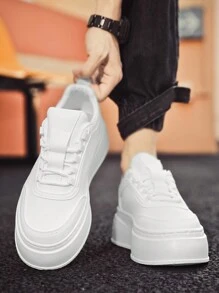 男裝厚底，輕便，防滑，透氣，個性化和時尚，旅行，工作鞋，以及青少年和學生增高鞋 - 白色 - 查看 4