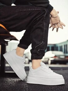 男裝厚底，輕便，防滑，透氣，個性化和時尚，旅行，工作鞋，以及青少年和學生增高鞋 - 白色 - 查看 5