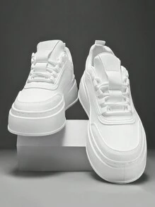 男裝厚底，輕便，防滑，透氣，個性化和時尚，旅行，工作鞋，以及青少年和學生增高鞋 - 白色 - 查看 1