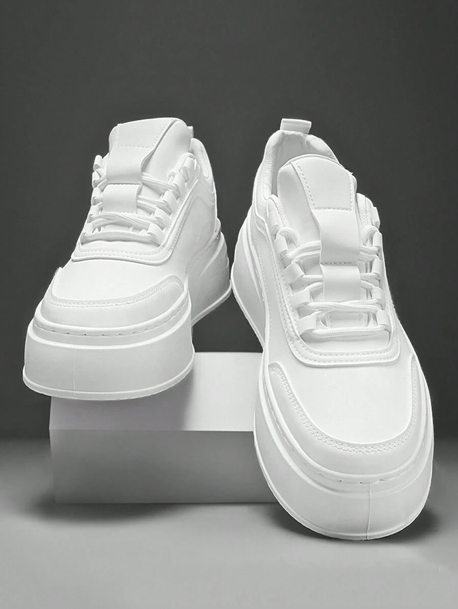 男裝厚底，輕便，防滑，透氣，個性化和時尚，旅行，工作鞋，以及青少年和學生增高鞋 - 白色 - 查看 1